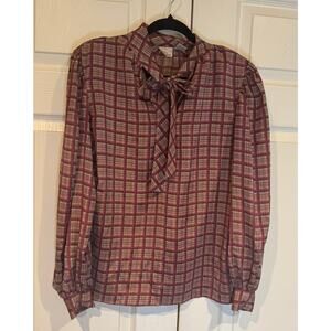 Vintage 1980s Liz Claiborne plaid neck tie blouse